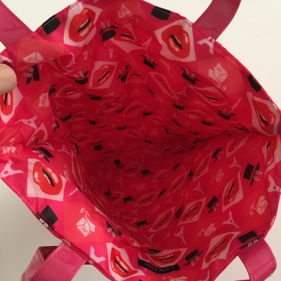 LANCOME NEW Pink Tote/Shoulder Bag Canvas Rectangular Shape Fully Lined - Picture 5 of 14